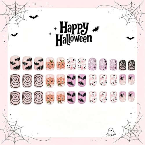 Halloween Press On Nails - White Ghost Short Square Fake Nails - Variation 026