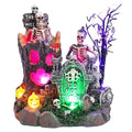 Lighted Halloween Village Scene with Skeleton Trees and Gravestones - Spooky Decor for Home & Party