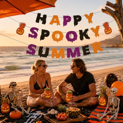 Happy Spooky Summer Party Banner – Summerween Halloween Decorations Set, 3PCS