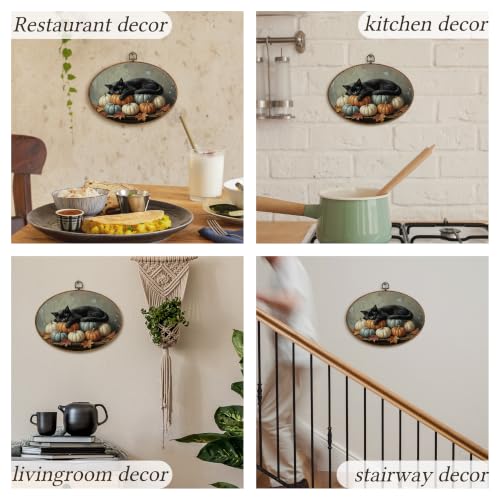 kdqua Fall Black Cat Pumpkin Oval Wall Art Decor - Fall Cat Variation