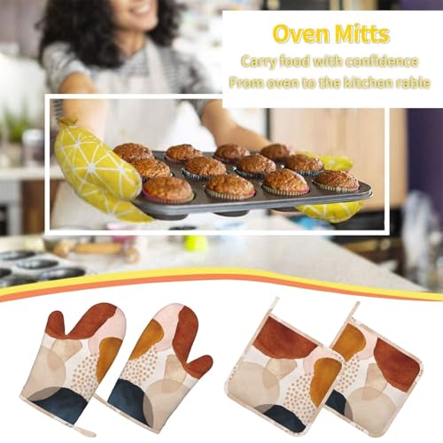 Kitchen Oven Mitts and Pot Holders Set - 4pcs Heat Resistant Silicone Non-Slip Cooking Gloves and Hot Pads - Variation 2