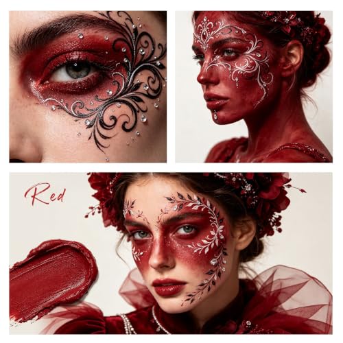 Red Face & Body Paint Sticks - 3-Pack for Halloween Cosplay & Sports
