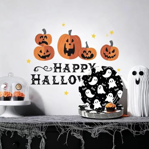 Halloween Paper Tableware Set with Ghost Design, 100 Pcs - Serves 25 - Halloween