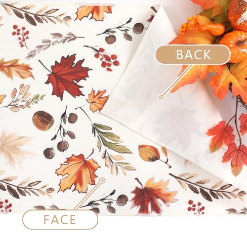 Fall Table Runner for Kitchen & Dining - Harvest Pumpkins & Leaves, Water-Resistant, 13 x 36 inches