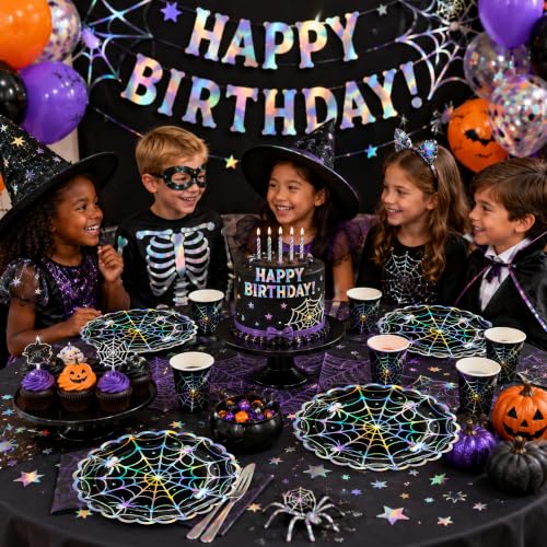 Spider Web Halloween Paper Plates 7 Inch - 50 Pack, Holographic Design