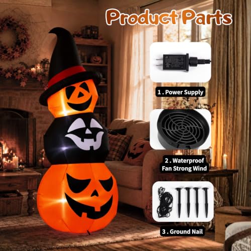 6 Ft Inflatable Halloween Pumpkin Decor with Built-In LED Lights for Yard