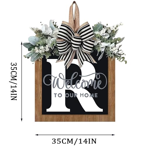 All Year Round Front Door Wreath with Last Name Sign - Farmhouse Porch Decor - Variation R