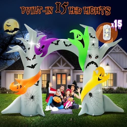 14FT Halloween Inflatable Ghost Tree Arch with 15 LEDs for Outdoor Yard Decoration