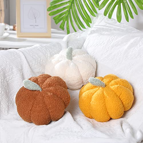 Thanksgiving Pumpkin Pillows Set - 3 Pieces, 7.87 Inch, White, Yellow, Brown