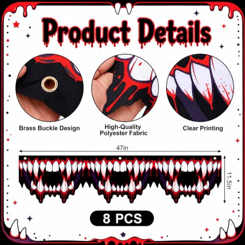 Halloween Monster House Decorations - Creepy Bloody Teeth Banner Set - 8 Pcs, Monster-8Pcs