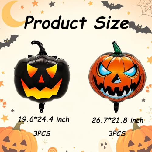 Halloween Pumpkin Foil Balloons Set - 6 Pack Indoor Outdoor Decorations