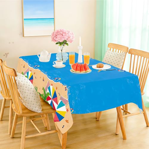 Beach Theme Plastic Tablecloth 54x108 Inches - Summer Party Pack - 3 Pieces