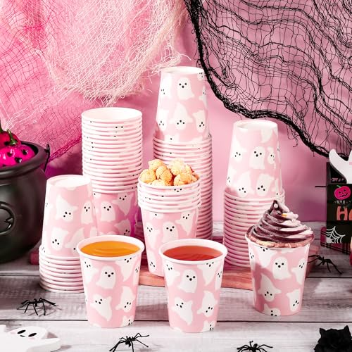 Halloween Ghost Paper Cups 9oz Pink Ghost Party Supplies 100 Pack