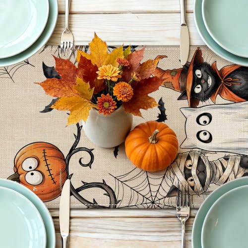Halloween Table Runner 13x72 inch Spooky Cat Ghost Decor - Variation of Cat Ghost / 13"x72" / 1