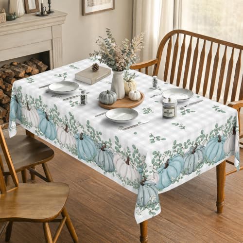 Horaldaily Fall Tablecloth 60x84 Inch Rectangular Blue Pumpkin Harvest Decor