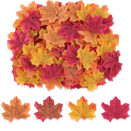 Artificial Fall Maple Leaves Set - 400 Silk Autumn Leaves for Thanksgiving & Fall Decor - Fall Leaf / 400 PC Fall Leaves