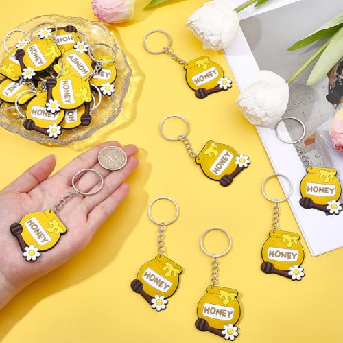 Honeypot Keychain Charm Bulk 20 Pcs - Cute Honey Bee Bag & Party Decor
