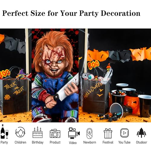 Horror Door Cover Banner Halloween Party Decorations 3x5.9Ft Large Photo Backdrop