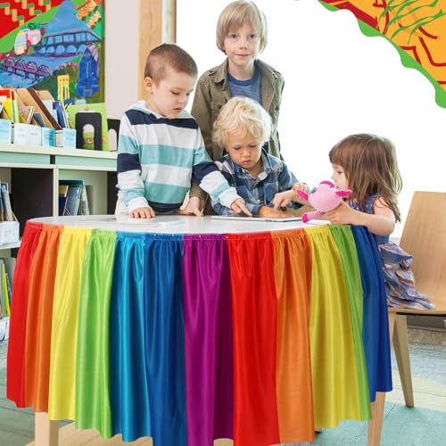 Oudain Rainbow Table Skirt for Teacher Desks - 165" x 30" Classroom Decor, Rectangular, Classic