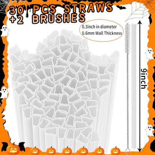 Reusable Ghost Shaped Drinking Straws - Halloween Party Supplies, 30 Pieces