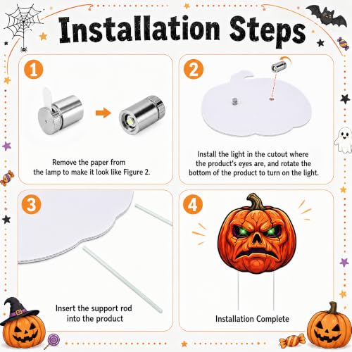 8-Pack Pumpkin Yard Signs Stakes with Glowing Eyes for Halloween Outdoor Decoration - Variation of Pumpkin