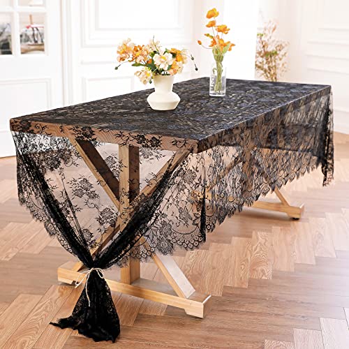 Black Lace Tablecloth 60x120 Inch - Formal & Casual Decor with Variation: Black/1
