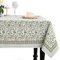 Meadow Vine Cotton Tablecloth 60x90 Inch - Indian Block Print Rectangular Cover - Perfect for Weddings & Holidays