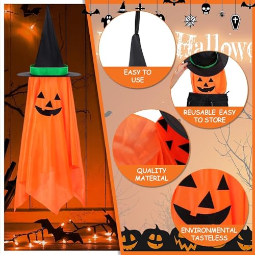 Halloween Hanging Pumpkin Witch Hat Decorations Set - Outdoor Reusable Fall Yard Ornaments