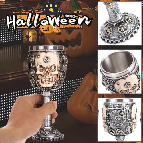 3D Skull Wine Goblet - Gothic Steampunk Stainless Steel Chalice for Halloween & Parties