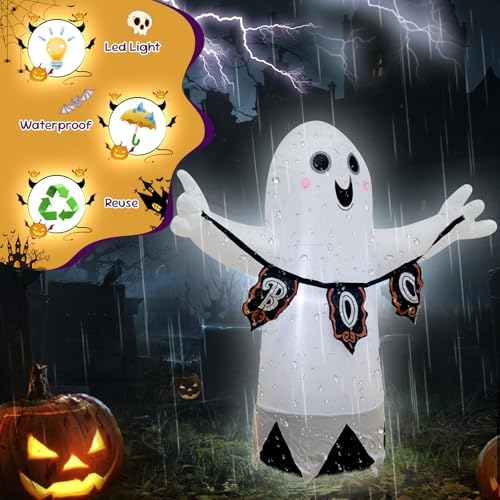 VIKIMORA White Ghost Halloween Inflatable Decor with LED Light - 3.5ft Spooky Yard Decoration