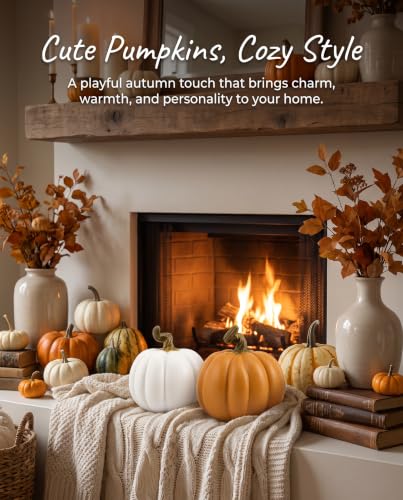 Set of 2 Fall Resin Pumpkin Decorations - White & Orange 4 Inch