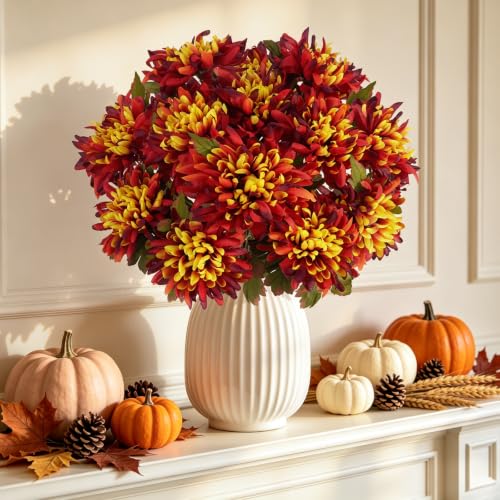 2PCS Fall Artificial Mums for Cemetery & Outdoor Decor - Orange