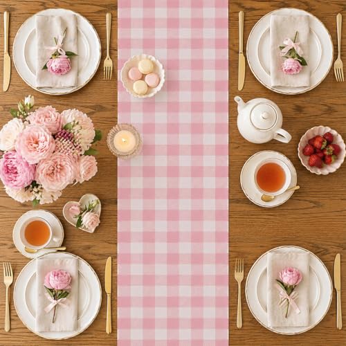Pink Buffalo Plaid Table Runner 13x72 Inch Easter Gingham Farmhouse Home Decor