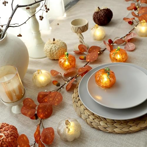 Orange Glass Pumpkin Lights Set of 3 - Fall Halloween Thanksgiving Decor