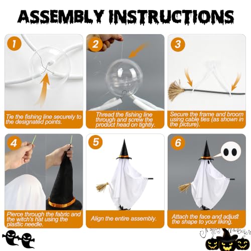 Halloween Ghost and Witch Hanging LED Decoration - 55 Inch Outdoor Yard Decor