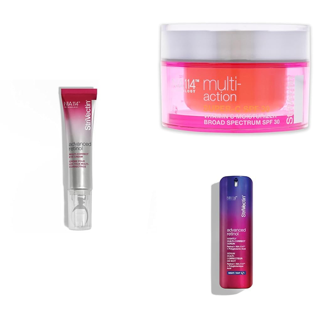StriVectin Advanced Retinol Eye Cream - Multi-Action SPF 30 & Vitamin C Moisturizer | Nightly Serum Set