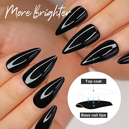 Morily 24Pcs Black Stiletto Press-On Nails Medium Length Almond False Nails for Women