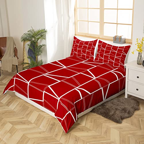 Red White Twin Geometric Comforter Cover Set - 2 Pieces Microfiber Bedding