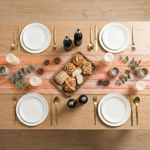 28 x 120 Inch Boho Orange Stripes Fall Thanksgiving Chiffon Table Runner - Seasonal Kitchen Decor
