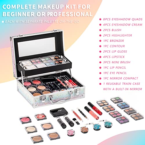 Rainbow Makeup Kit Starter Gift Set with Train Case for Teens