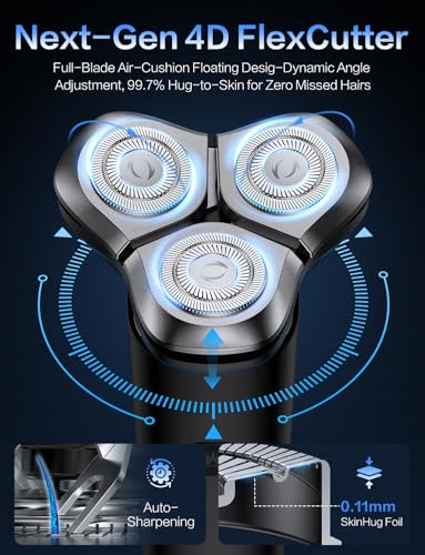 Black Electric Razor for Men 4D Floating Rotary Wet & Dry Waterproof USB-C Fast Charging