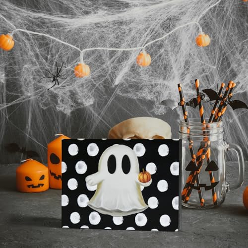 Halloween Wooden Table Decor Ghost Faux Books Indoor Home Office Shelf Accent