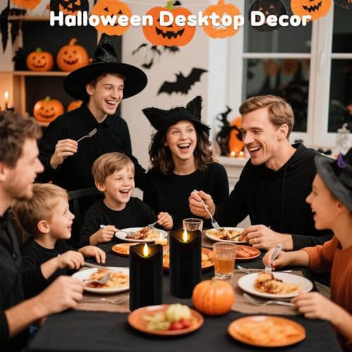 Black Flameless Candles Set of 2 with Remote & Timer - Halloween & Gothic Decor