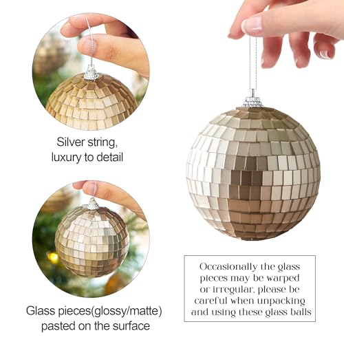 Disco Ball Set of 12 Gold Mirror Ornaments for Party & Holiday Decor