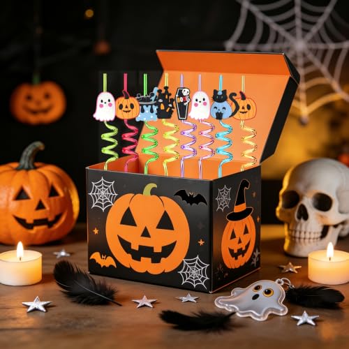 Reusable Halloween Party Straws with Spooky Charms - 24 Pack