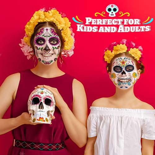 Halloween Temporary Face Tattoos Kit - 13 Pack Sugar Skull & Skeleton Designs