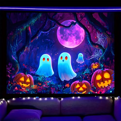 UV Reactive Pumpkin Tapestry 59x51 Inches Neon Blacklight Decor Polyester - Variation of YLU03330