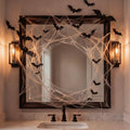 Halloween Mirror Decoration Set with Spider Web and 3D Bat Stickers