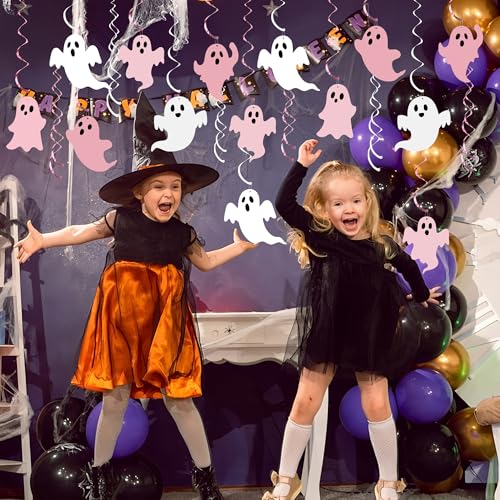 Halloween Ghost Hanging Streamers Set - Pink Ceiling Decorations for Kids Parties