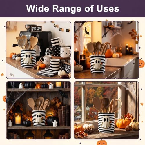 Halloween Ghost Ceramic Utensil Holder - Ghost Edition, 5.1x6.3 Inches